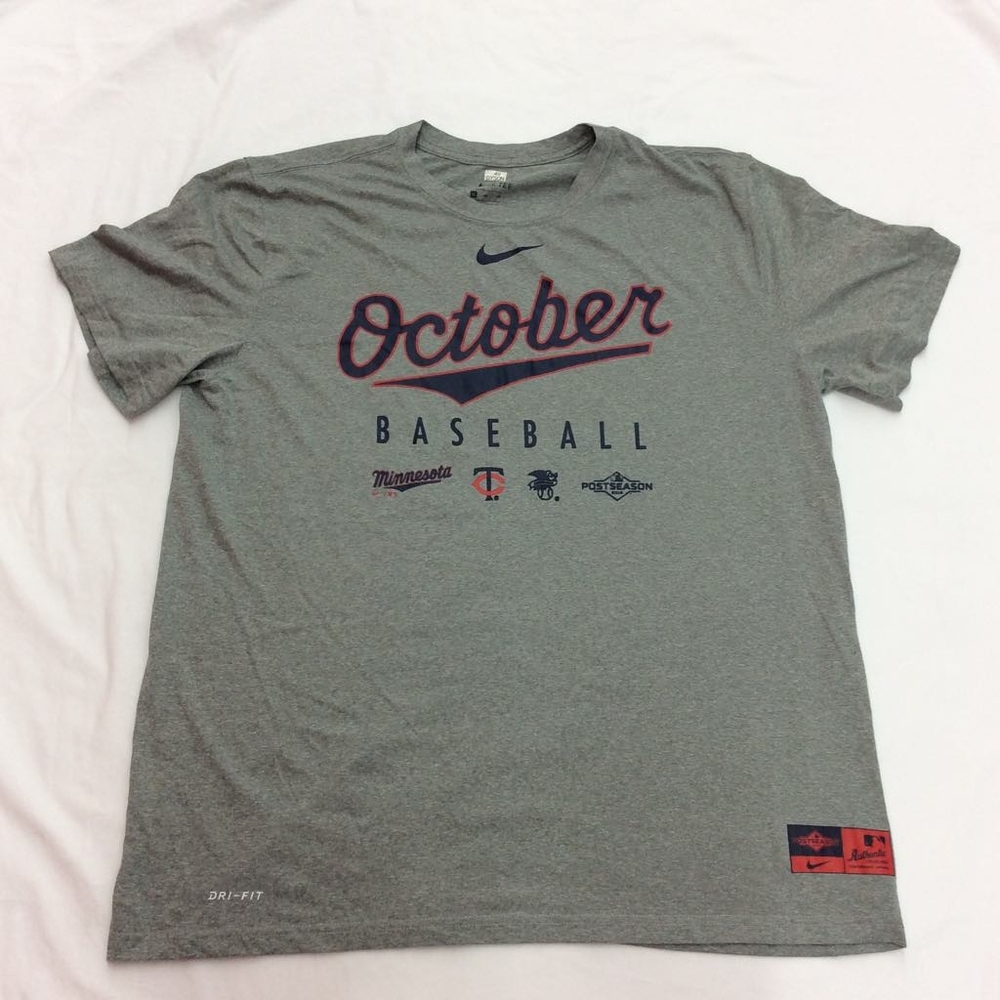 The Nike Tee Dry Fit Men's Gray MLB October Baseball Short Sleeve TShirt Size XL